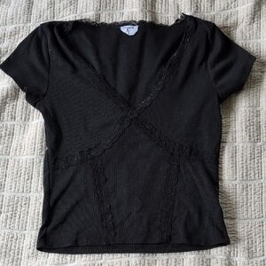 Cotton On Black V-Neck Lace Tee